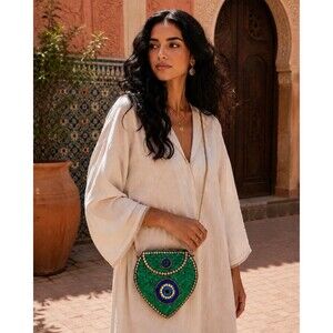 RAMLA Evil Eye Mosaic Crossbody Clutch Bag Purse Green Blue Handmade $350+